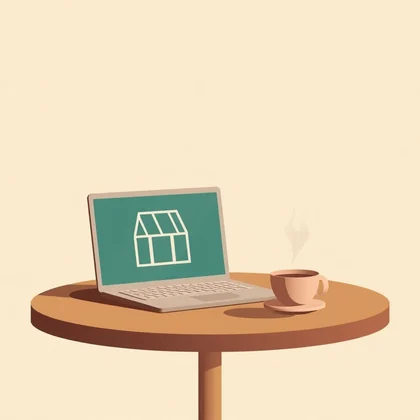 Ilustracja: laptop z witryną sklepu na ekranie.