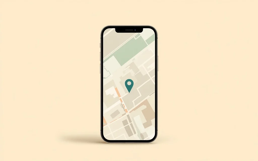 Ilustracja: telefon z prostą mapą i jedną pinezką lokalizacji.